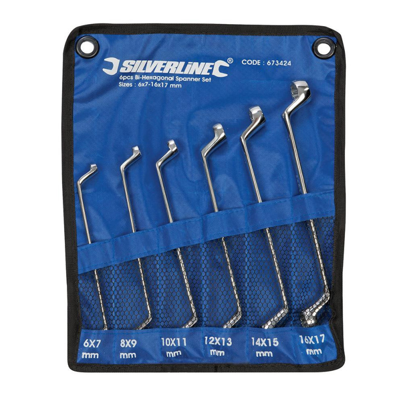 Clés à Œil Doubles Bi-Coudées 6 pcs 6 - 17 mm - Outils Pratiques pour Mécaniciens - Silverline