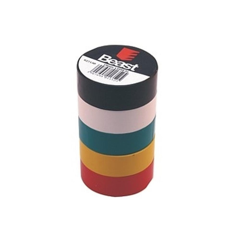 Ruban Isolant de Couleur 19mm x 10m - Lot de 5 Rouleaux - Résistant et Pratique - Beast