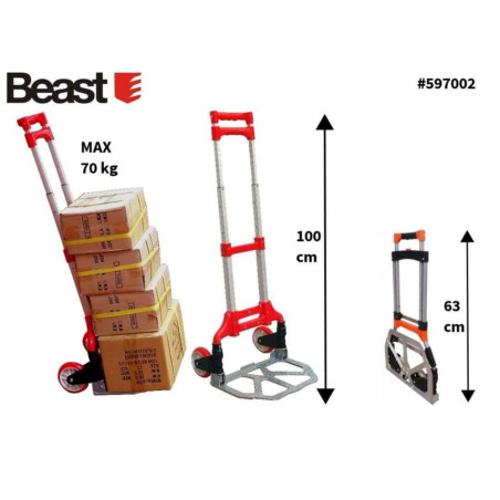 Chariot à Main 75kg 39x27x100cm - Aluminium, Léger et Résistant - Idéal pour Transporter des Charges - Beast