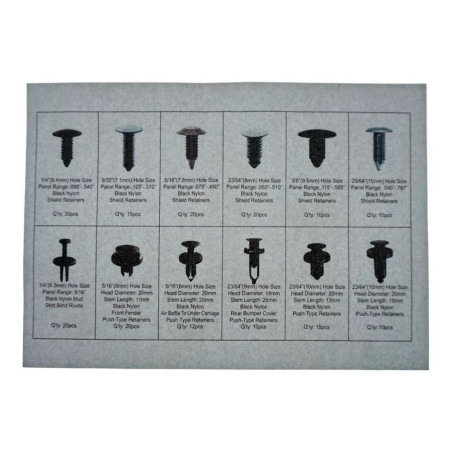 Assortiment de Clips 192 pcs - 6 Modèles, 6.3-10 mm - Fixation Sécurisée et Pratique - Beast - Beast