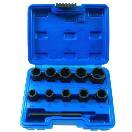Extracteur de Boulon Endommagé 9-19 mm - 10 Pièces, Acier Cr-Mo - Réparation Facile et Efficace - Beast