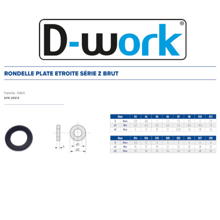 1000 Rondelles Plates Etroites M5 mm - NFE 25513 - Brut - D-Work