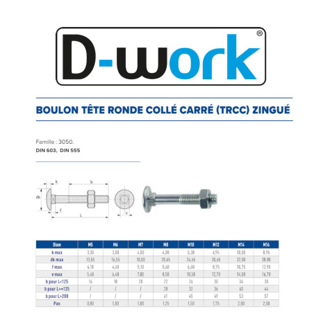 10 Boulons TRCC 16 x 280 mm – Zingué Blanc, Norme DIN 603 – Fixation Sécurisée et Durable - LENNIE