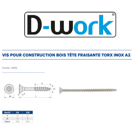 100 Vis TF Torx 8 x 80 mm – Inox A2, Norme DIN – Résistance et Durabilité - LENNIE