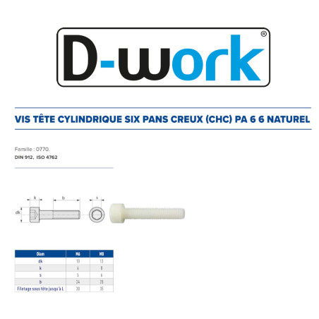 200 Vis CHC 6x10 mm – Polyamide, Norme DIN 912 – Résistantes et Légères - LENNIE