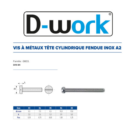 100 Vis Métaux TC FD 8x60 mm – Inox A2, Norme DIN 84 – Résistantes et Durables - LENNIE