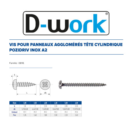 200 Vis Agglo TC Pozi 4 x 16 mm – Inox A2, Norme DIN – Résistantes et Durables - LENNIE