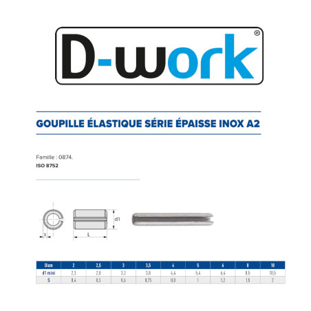 100 Goupilles Elastiques Epaisses D. 4 x 26 mm - 8752 - Inox A2 - D-Work