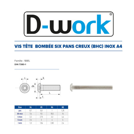 200 Vis BHC 6 x 12 mm – Inox A4, Norme 7380-1 – Résistantes et Durables - LENNIE