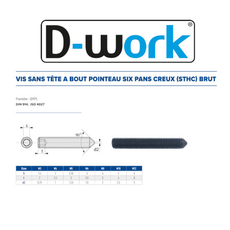 100 Vis HC Bout Pointeau 6x45 mm – Acier Brut, Norme DIN 914 – Fixation Sécurisée et Durable - LENNIE