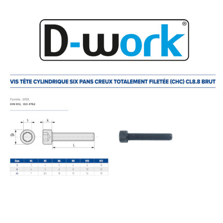 100 Vis CHC 8.8 Fil/Tot 8x60 mm – Acier 8.8, Norme DIN 912 – Fixation Sécurisée et Durable - LENNIE