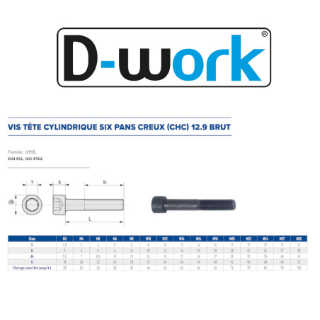 25 Vis CHC 16x80 mm – Acier CL12.9, Norme DIN 912 – Résistantes et Durables - LENNIE