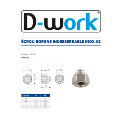 200 Écrous Borgnes D.6 – Inox A2, Norme DIN 986 – Protection et Résistance - LENNIE