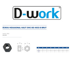 100 Ecrous Hexagonaux Haut M14 mm - 4033 - 9 - Brut - D-Work