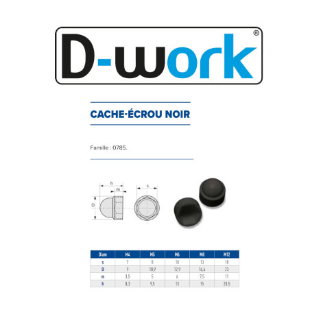 200 Cache-Ecrous Noir Clé de 10 - M6 mm - Polyamide - D-Work