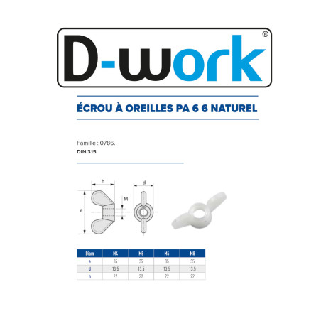 200 Ecrous à Oreilles M8 mm - DIN 315 - Polyamide - D-Work
