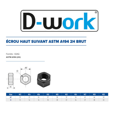 10 Écrous Haut M27 – Brut ASTM A194 2H – Fixation Sécurisée et Durable - LENNIE