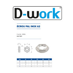 200 Écrous Pal D.10 – Inox A2, Norme DIN 7967 – Résistance et Durabilité - LENNIE