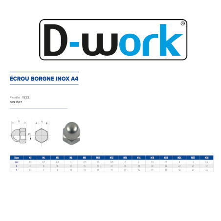 200 Écrous Borgnes M6 – Inox A4, Norme DIN 1587 – Protection et Résistance - LENNIE