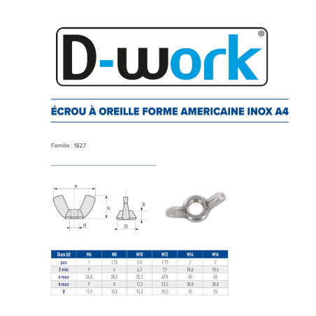 50 Écrous Oreille D.14 – Inox A4, Norme Form A – Fixation Sécurisée et Durable - LENNIE