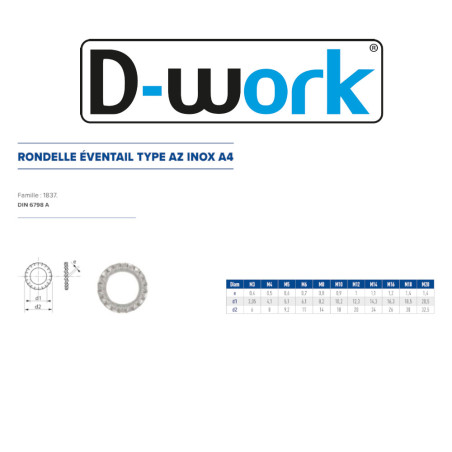 200 Rondelles Éventail D.8 – Inox A4, Norme DIN 6798 A – Résistance et Durabilité - LENNIE