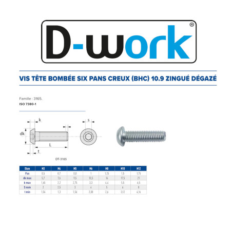200 Vis BHC 6x8 mm – Acier Zingué Blanc, Norme CL10.9 – Fixation Sécurisée et Durable - LENNIE