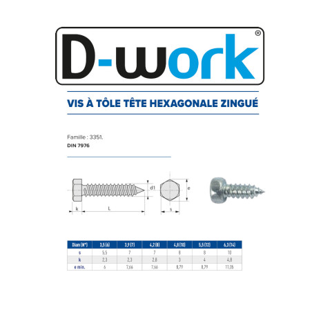 500 V Tôle TH 4.8x190 mm – Zingué Blanc, Norme DIN 7976 – Résistance et Durabilité - LENNIE