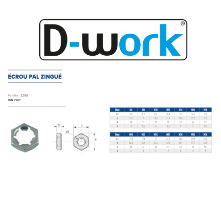 200 Écrous Pal M6 – Zingué Blanc, Norme DIN 7967 – Fixation Sécurisée et Durable - LENNIE