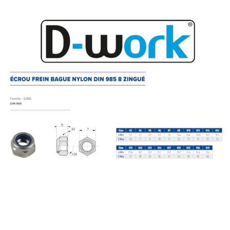 200 Écrous Frein M6 – Zingué Blanc, Norme DIN 985 – Fixation Sécurisée et Durable - LENNIE