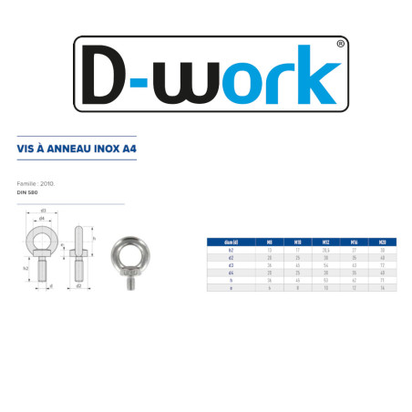 10 Vis à Anneau Ø12 mm – Inox A4, Norme DIN 580 – Résistance et Durabilité - LENNIE