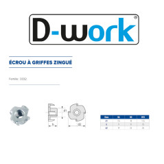 200 Ecrous à Griffes M6 mm - Zingué blanc - D-Work