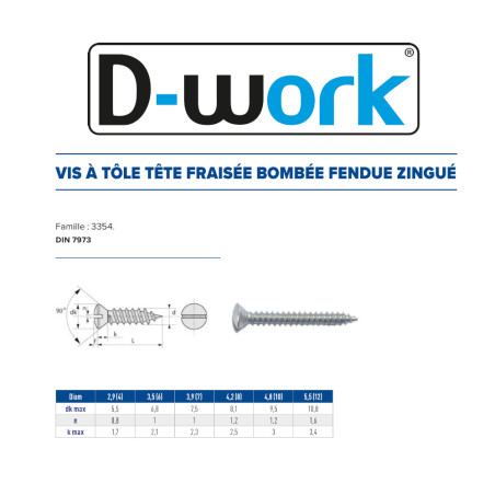 2000 V Tôle TFB FD N4 (2.9)x19 – Zingué Blanc, Norme DIN 7973 – Résistance et Durabilité - LENNIE