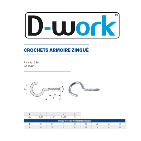 200 Crochets Armoire 4x25 mm – Zingué Blanc, Norme NF 25610 – Fixation Sécurisée et Durable - LENNIE