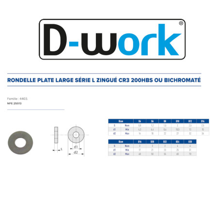 25 Rondelles Plates Larges M30 mm - NFE 25513 - Zingué Bichro - D-Work