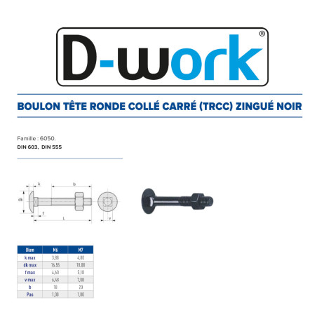 200 Boulons TRCC 6x40 mm – Zingué Noir, Norme DIN 603 – Fixation Sécurisée et Durable - LENNIE