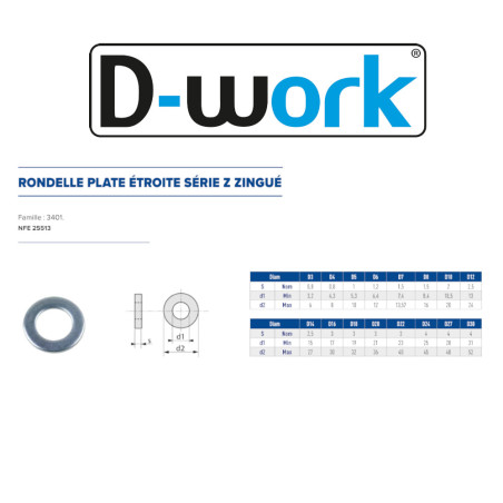 1000 Rondelles Plates Étroites Zinguées – NFE 25513 – Fixation Sécurisée et Durable - LENNIE