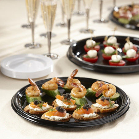 10 Elegant and Versatile Black Round Presentation Trays D. 30 cm in PET Plastic (Reusable) - D-Work