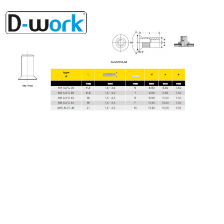 250 Écrous à Sertir Crantés Aluminium M6-16 - Fixation Rapide et Durable - D-Work