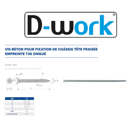 200 Vis à Béton d'Ancrage TF Torx 7.5x42 mm – Zingué Blanc – Fixation Sécurisée et Durable - LENNIE