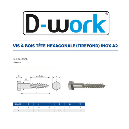 200 Tirefonds 6x30 mm – Inox A2, Norme DIN 571 – Résistance et Durabilité - LENNIE
