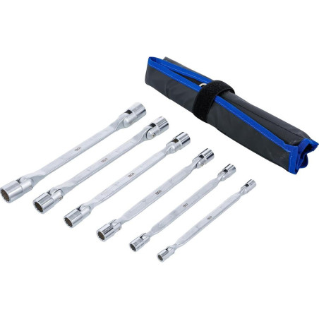 Jeu de Clés à Oeil Doubles Tête Orientable 6 pcs - Acier Résistant - Polyvalence et Précision, Zones Difficiles - D-Work