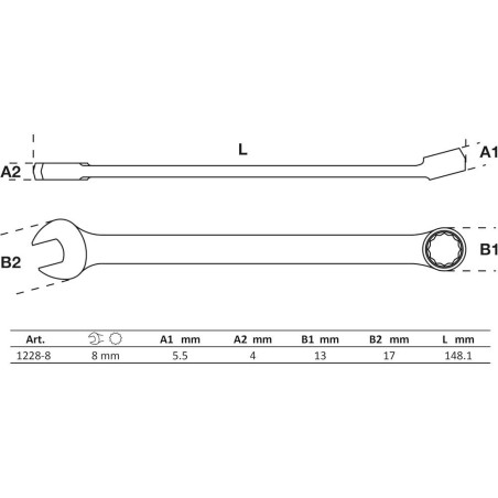 Clé Mixte Extra Longue 8 mm - Acier Résistant - Précision et Durabilité - BGS