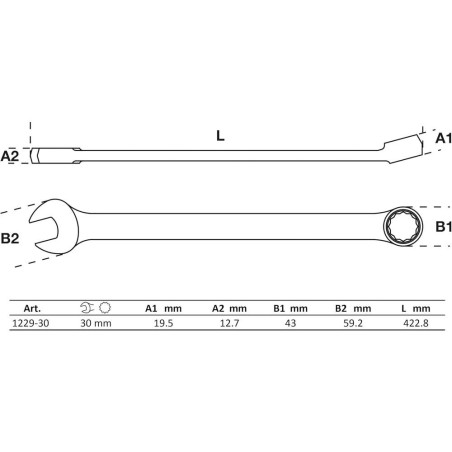 Clé Mixte Extra Longue 30 mm - Acier Résistant - Précision et Confort d Utilisation, Zones Difficiles - D-Work