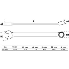 Clé Mixte Extra Longue 32 mm - Précision et Confort d Utilisation, Zones Difficiles, Acier Résistant - D-Work