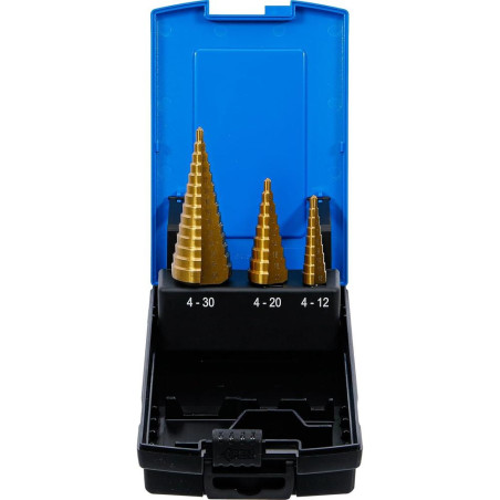 Jeu de Forets Étagés 3 Pièces Ø4-30 mm - Nitrure de Titane - Perçage Précis et Durable - BGS