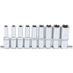 Jeu de Douilles Profil E Longues 12,5 mm (1/2) E10 - E24 - 9 pcs - Précision et Durabilité, Acier - D-Work