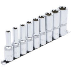 Jeu de Douilles Profil E Longues 12,5 mm (1/2) E10 - E24 - 9 pcs - Précision et Durabilité, Acier - D-Work