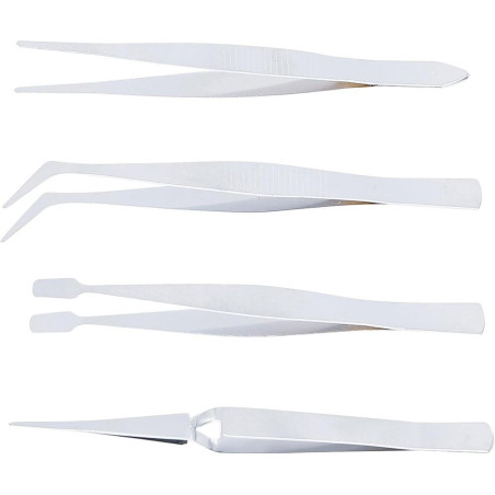 Jeu de Pincettes 4 Pièces 105-120 mm - Acier Inoxydable - Précision et Polyvalence - BGS