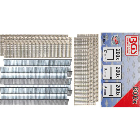 Assortiment Agrafes, Boulons et Clous 600 Pièces - Acier, Mixte - Fixation Polyvalente et Pratique - BGS
