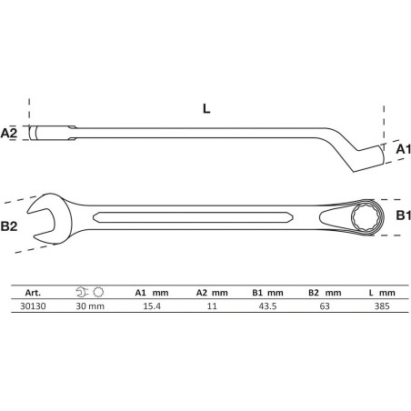 Clé Mixte Coudée 30 mm - Acier Résistant - Prise et Maniabilité Optimales, Zones Difficiles - D-Work
